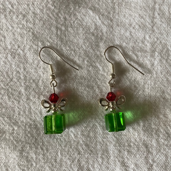 Jewelry - NEW Handmade Red, Green & Silver Christmas Gift Package Earrings